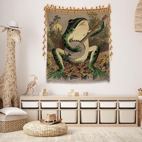 Hannahcos Boho Wall Decor Orange Frog Tapestr Vintage Hanging with Playing Banjo Wall Aesthetic Tapestry for Bedroom Living Room Dorm thumbnail 6