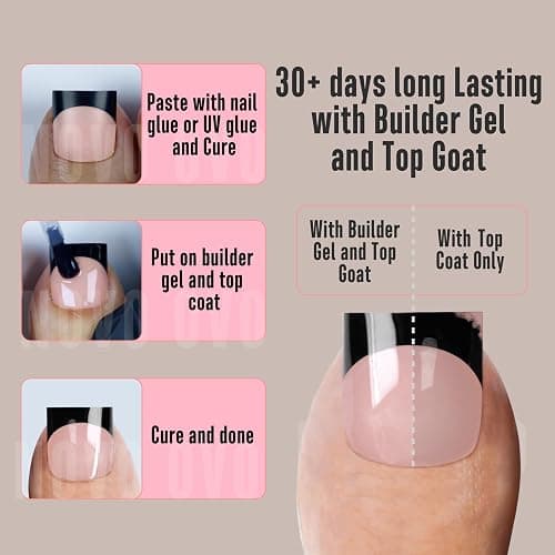 NOVO OVO Halloween Black French Tip Toe Nail Tips Press on, BABY PINK Sharp Square Pre-Designed Soft Gel False Toenail Extension, Medium Wide Fake Toenails, Full Cover Acrylic for DIY 15 Sizes 240 pcs thumbnail 4