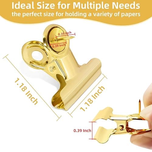 Golden Push Pins Clips (30 Pcs), Upgraded Thumb Tacks with Metal Clips for Cork Board, Bulletin Board Photos Notes Documents, No Hole Paper Clips Durable Office and School Supplies with Stronger Glue - Image 1
