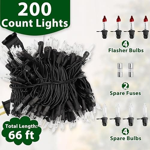 CXLHO Clear Christmas Lights 66FT 200 Incandescent Bulbs Warm White Mini Lights with Black Wire for Christmas Tree, Garland, Thanksgiving, Wedding, Party, Home, Indoor & Outdoor Festival Decoration thumbnail 3