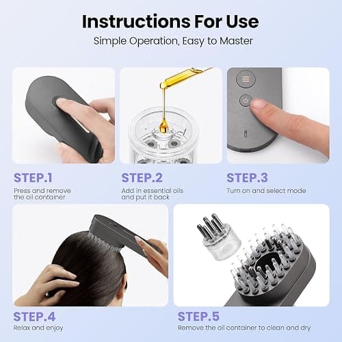 UNIWA Scalp Massager Hair Growth Brush, Hair Oil Applicator, 3 in 1 Scalp Massage Tool, Head Scalp Massager for Relax, Cordless Electric Brush for Hair Care, Oil Dispenser Comb, Mothers Day Gifts,Grey thumbnail 4