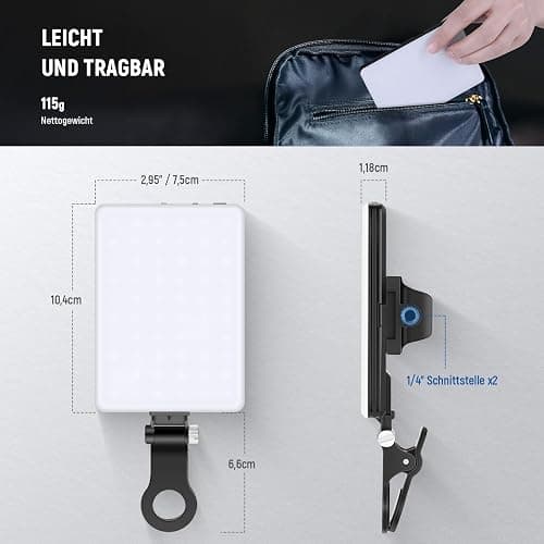 NEEWER Basic Clip On Selfie Licht kompatibel mit iPhone, 2000mAh wiederaufladbares LED Videolicht mit Handy Clamp für Computer Webcam, Laptop, Zoom Videokonferenzen, Make up Fotografie, NL-60AI thumbnail 8