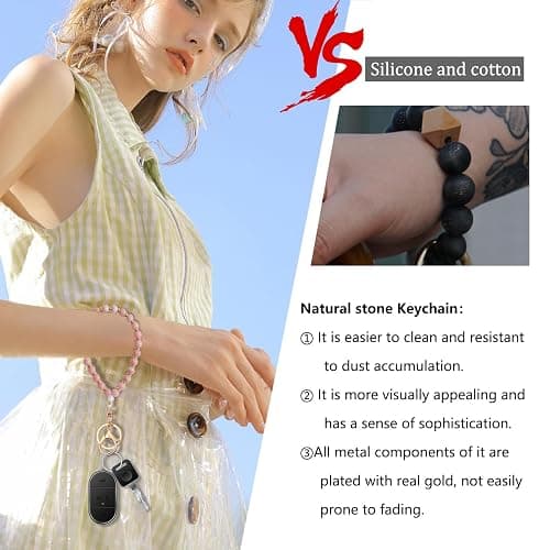 Lostars Beaded Keychain Wristlet 14k Gold Wrist Keychain Bracelet Cute Keychain Accessories Car Key Chain Bracelet for Women thumbnail 2