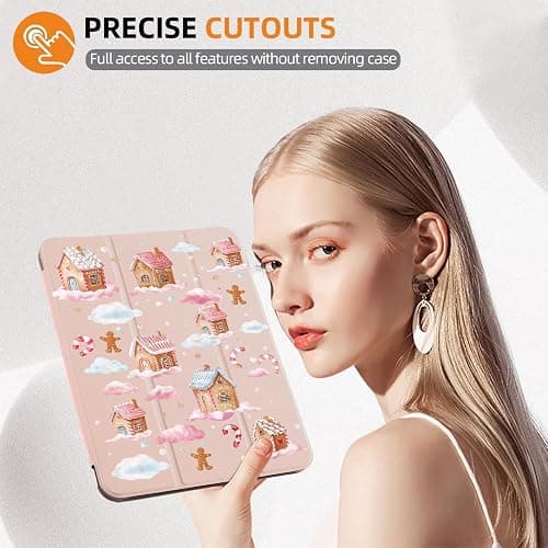 CozyNestCY Cute Christmas Gingerbread Case for 10.9 "Ipad 10Th Cartoon Pink Clouds Cover for Ipad Auto Sleep/Wake Anti-Slip Shockproof Soft Silicone Case Fashion Xmas Shell &Pencil Holder(Girl Women) thumbnail 7