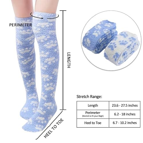 Littleforbig Cute Coral Fleece Thigh High Long Paws Pattern Socks 2 Pairs thumbnail 3