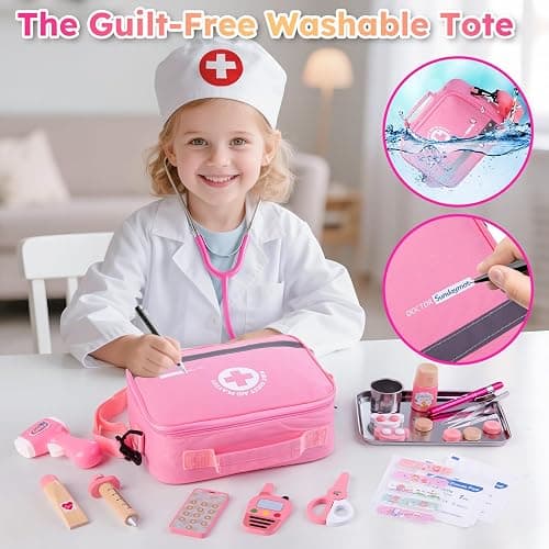 Sundaymot Doctor Kit for Girls, 34 Pcs Doctor kit for Toddlers 3-5 with Medical Storage Bag & Real Stethoscope Pretend Play Doctor Set, Doctor Play Gift for Kids Toddlers Role Play thumbnail 5