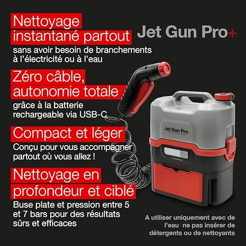 Errecom JET GUN PRO+, Nettoyeur Haute Pression Portable à Batterie avec Compartiment pour Accessoires, Réservoir d’Eau de 8 L, Tuyau Spiralé 3 m, Poids 2,9 kg thumbnail 2