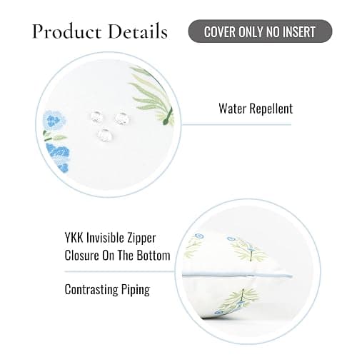 Hofdeco Premium Coastal Grandmillennial Patio Indoor Outdoor Lumbar Pillow Cover Only, 12"x26" Water Repellent for Backyard, Couch, Poolside, Baby Blue Print Flower thumbnail 5