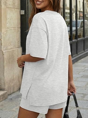 Trendy Queen Women's 2 Piece Summer Matching Set Lounge Wear with Pockets | Vacation Travel Outfit, Airport Resort Wear, Athleisure Clothing, Oversized Top & Loose Fit Shorts thumbnail 4
