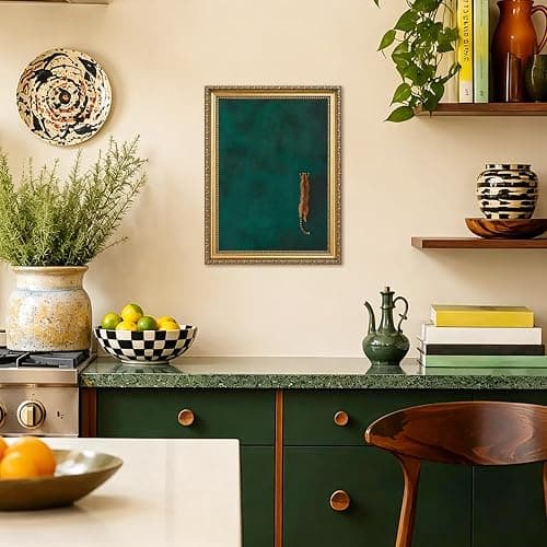 Vintage Gold Framed Cheetah Wall Art, Emerald Green leopard Pictures Wall Decor, Eclectic Wildlife Animal Paintings Canvas Prints Minimalist Home Decor for Living Room Bedroom Office Dorm 12x16 inch thumbnail 3