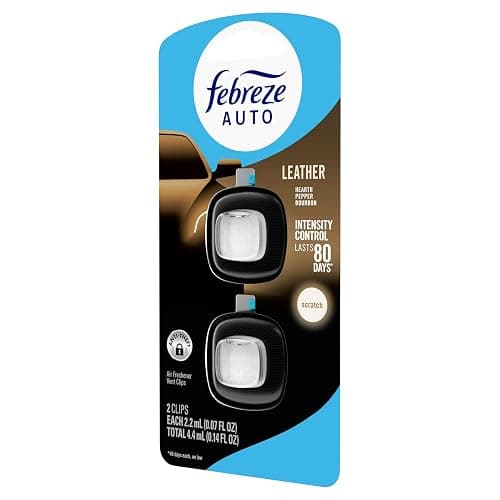 Febreze AUTO Air Freshener, Odor-Fighting Automotive Vent Clip, Scented Car Accessories, Long Lasting for Strong Odors, Leather, 2 Count thumbnail 12