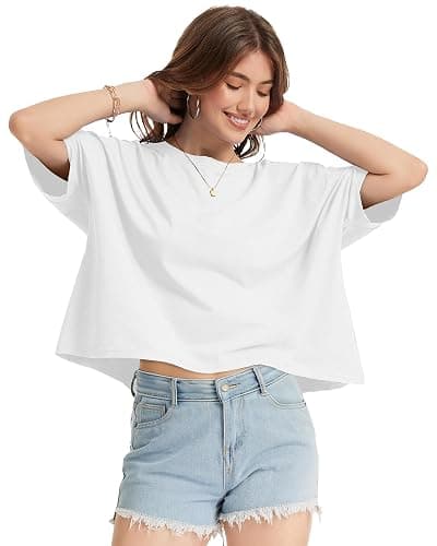 rosemia Oversized Tshirts for Women Summer Graphic Half Sleeve Crop Tops Casual Blouses 2026 thumbnail 3