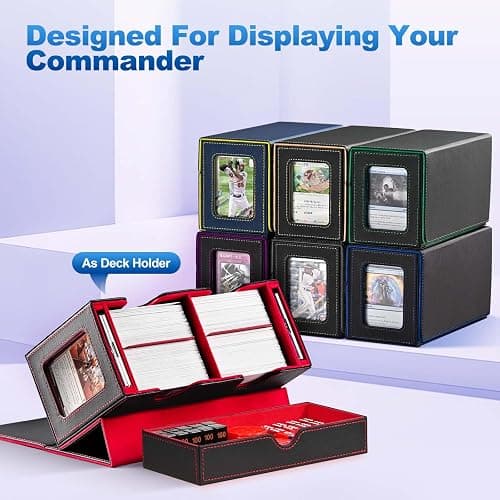 UAONO Card Deck Box for MTG, Double Deck Storage Box with 2 Commander Display & 1 Dice Tray, Fits 200+ Double Sleeved, Card Organizer for CCG TCG Sports (Black Blue) thumbnail 6