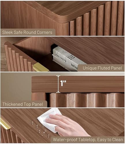 SnuHome Nightstands Set of 2, Nightstand with Drawers Bedside Table End Table, Modern Fluted Nightstand Bed Side Table for Bedroom Living Room Home Office (Brown) thumbnail 5