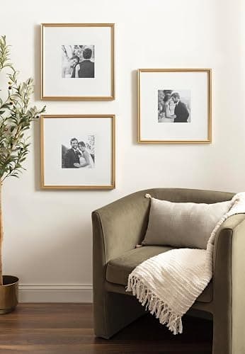 Kate and Laurel Adlynn Square Picture Frame Set of 3; 16 x 16 matted to 8 x 8; Gold; Modern Three-Piece Frame Set for Gallery Wall Frame Set in Living Room Wall Decor thumbnail 4