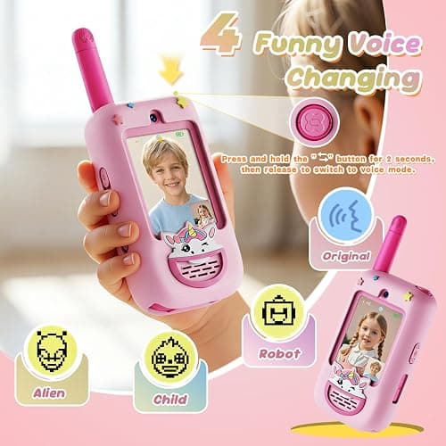 Kids Video Walkie Talkies, 2 Pack with Screen, Long Range Two Way Radio | Rechargeable Video Walkie Talkie Toys with 4 Voice Effects, Camping Hiking Birthday Gift for Boys Girls Age 3-12 thumbnail 4