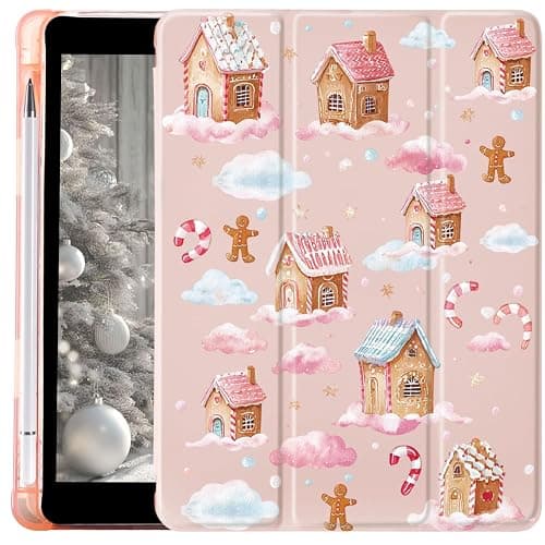 CozyNestCY Cute Christmas Gingerbread Case for 10.9 "Ipad 10Th Cartoon Pink Clouds Cover for Ipad Auto Sleep/Wake Anti-Slip Shockproof Soft Silicone Case Fashion Xmas Shell &Pencil Holder(Girl Women) - Image 1