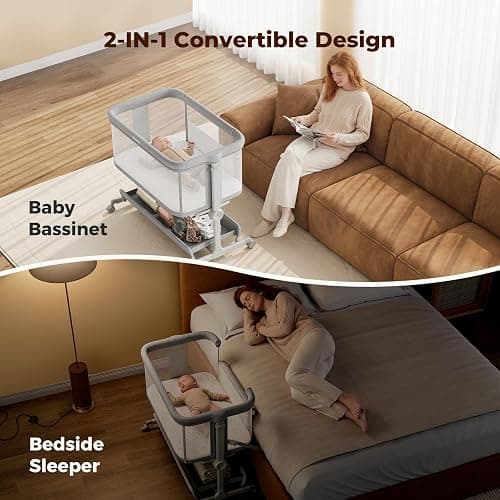 Ezebaby Baby Bassinets Bedside Sleeper, Portable Bedside Bassinet for Baby Newborn Infants with Adjustable 7 Heights and All Mesh Sides, Newborn Crib with Mattress and Soft, Breathable Sheet | Baby bassinets thumbnail 4