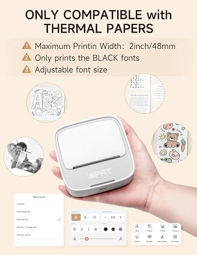 iDPRT Portable Sticker Maker Machine with 1 Roll Sticker Paper, Mini Printer Efficiently and Quickly, Thermal Printer for Study Notes, Pictures, DIY, Label, Free App with Multiple Templates, Grey thumbnail 7