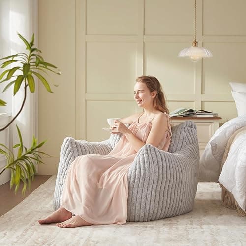 Achicsofar Giant Bean Bag Chairs for Adults Teens, Large Bean Bag Sofa Chairs with Filling Comfy Fuzzy BeanBag Chair with Armrests for Bedroom Living Room Reading thumbnail 3