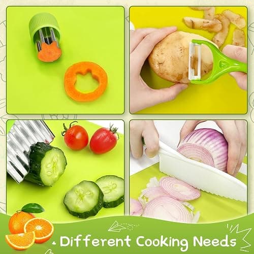 Chanking 13 Pieces Kids Safe Knife Set for Real Cooking Child-Friendly Plastic Chef Tools Montessori Kitchen Toys for Toddlers Birthday Gifts for Boys and Girls Ages 4+ (A) thumbnail 3