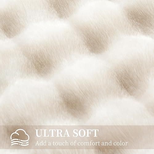 Faux Rabbit Fur Throw Blanket for Couch, Fluffy Warm Plush Thick Bubble Blanket for Bed Sofa Living Room, Soft Cozy Furry Blanket, 50x60 inches, Cream White thumbnail 8