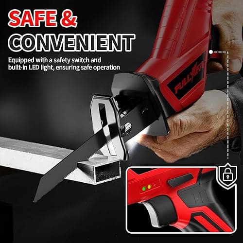 FULLYEA Reciprocating Saw Cordless, 0-3500SPM Power Reciprocating Saw with 2*2000mAh Battery & 4 Saw Blades, Tool-Free Blade Change, Variable Speed Reciprocating Saws for Woods/Metal/Plastic Cutting thumbnail 6