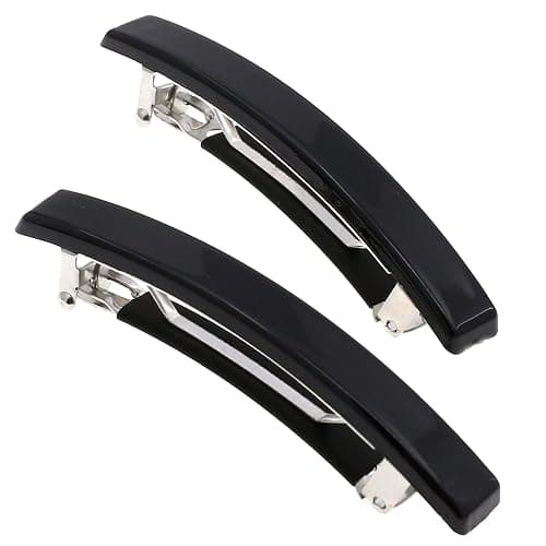 Camila Paris AD2/2 French Hair Barrette Clip for Girls, Set of 2 Black Small Rubberized Metal Clasp Strong Hold Grip Hair Clips for Women, No Slip Styling Girls Hair Accessories, Made in France - Image 1
