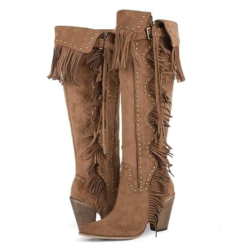 MissHeel Studded Fringe Boots for Women Knee High Boho Western Boots thumbnail 7