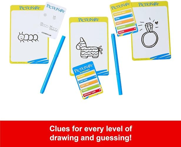 Mattel Games Pictionary Family Board Game for Kids, Adults and Game Night for 2 Teams with Erasable Markers, Boards and Sand Timer thumbnail 5
