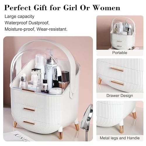 UCAMP Organisateur Maquillage avec porte-pinceaux-Boîte de Rangement de Maquillage 3 niveaux avec poignées et couvercle transparent,Boîte Rangement Maquillage étanche et anti-poussière thumbnail 3