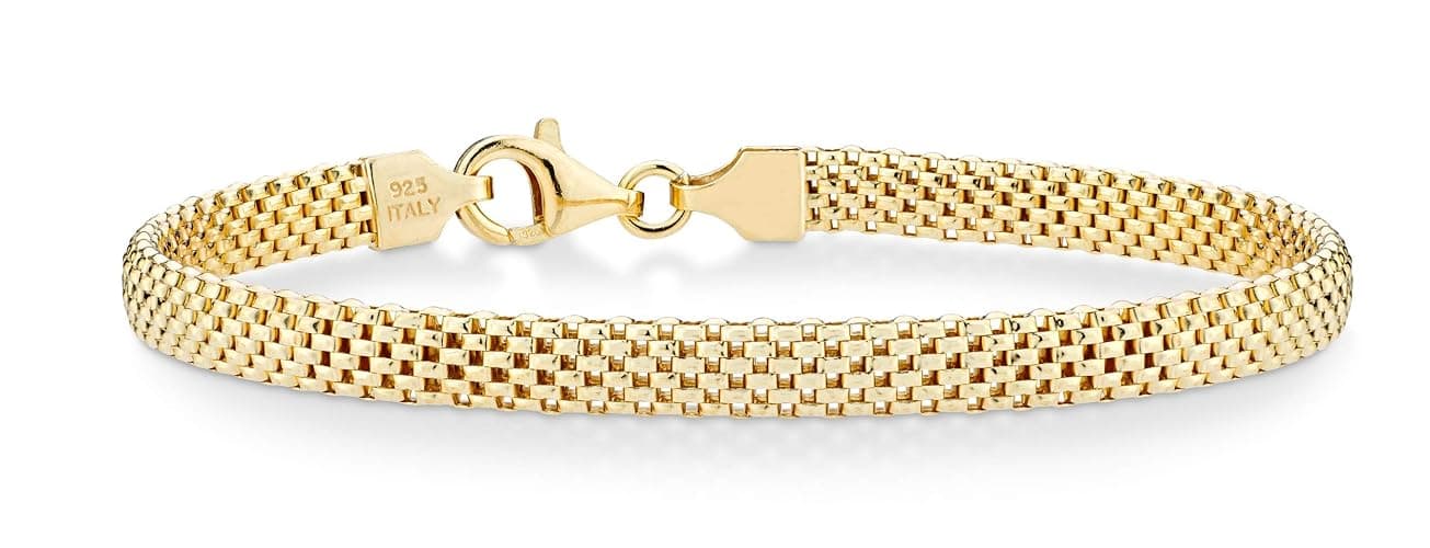 💙 Miabella 18K Gold Plated 925 Sterling Silver Italian 5mm Mesh Link Chain Bracelet for Women, Made in Italy - Image 1