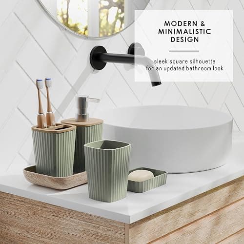 Clara Clark Bathroom Accessories Set - Bathroom Set, Bathroom Sets with Shower Curtain and Rugs, Shower Curtain Set with Trah Can - Ombre Sage Green - 22PC thumbnail 8