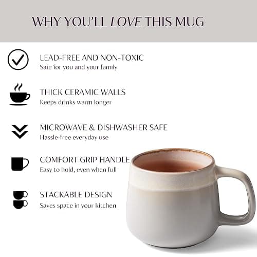 Ava Nord Ceramic Coffee Mugs Set of 4, 12 oz Stoneware Coffee Cups with Comfortable Handle for Latte, Tea, Cappuccino, Cocoa -Microwave and Dishwasher Safe - Modern Unique Aesthetic - Reactive Glaze thumbnail 7