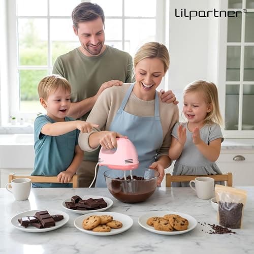 LILPARTNER Hand Mixer Electric, Ultra Power Kitchen Hand Mixer With 7-Speed & 5 Stainless Steel Accessories for Whipping Dough, Cream, Cake, Dishwasher Safe, Pink thumbnail 7
