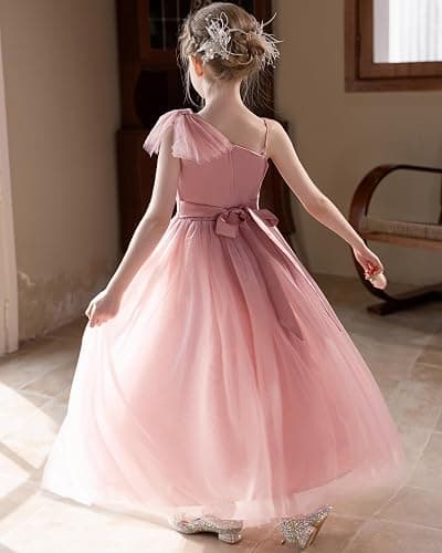 GetWish Tulle Flower Girls Dress One Shoulder Formal Princess Wedding Pageant Birthday Party Holiday Ball Gown Dresses thumbnail 5