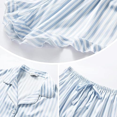SAPJON Silk Satin 2 Piece Pajamas for Women Set, Soft Ruffle Shorts Pjs | Summer Lingerie, Women's Short Sleeve tops, Cute Button up Sleepwear, Lounge Sets, Wedding Party Gifts, Bridesmaid Pajamas thumbnail 4