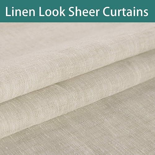 LORDTEX Burlap Linen Look Outdoor Curtain for Patio - 2 Panels Waterproof Tab Top Sheer Curtains for Pergola, Porch, Cabana and Gazebo Indoor/Outdoor Voile Sheer Drapes, 52 x 84 Inch, Linen thumbnail 3