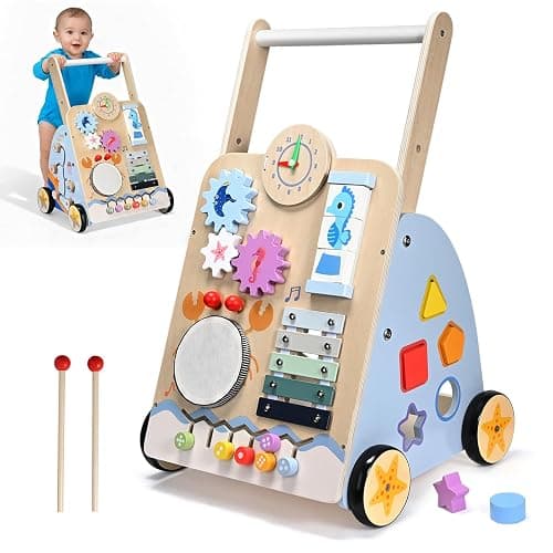 Pikasser Chariot de Marche Bebe, 8-en-1 Trotteur Bébé en Bois, Trotteur et Jouet éducatif pour les tout-petits de 3 mois à 2 ans, Cadeau pour Garçons et Filles - Image 1