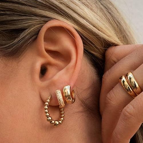 42 Pairs Gold Hoop Earrings Set for Women, Fashion Chunky Pearl Earrings Multipack Twisted Statement Earring Pack, Hypoallergenic Small Big Hoops Earrings for Birthday Party thumbnail 4