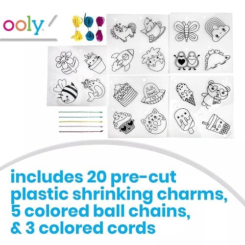 Ooly 28 PC DIY Shrinking Art Kit for Kids, 20 Plastic Pre Cut Charms and More, No Mess Creative Activity Jewelry Making Kit, Christmas Crafts for Kids - Cute Crew thumbnail 2