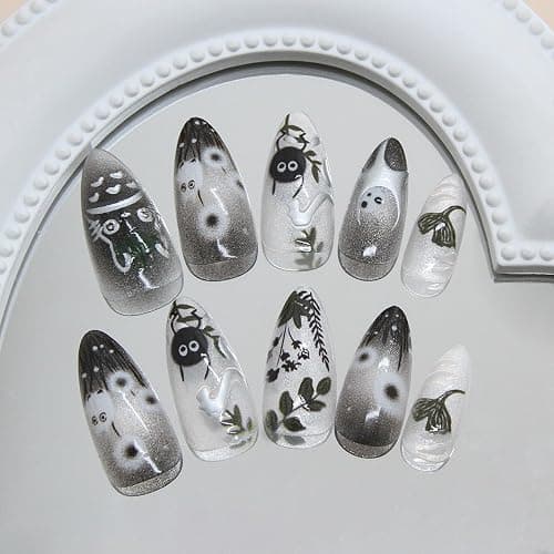 IMRAIN Press on Nails Medium Almond Fake Nails with Cute Pattern Design Glossy Black Ombre Acrylic False Nails Full Cover Glue on Nails Artificial Nail Supplies for Women Girl Nail Decoration thumbnail 4