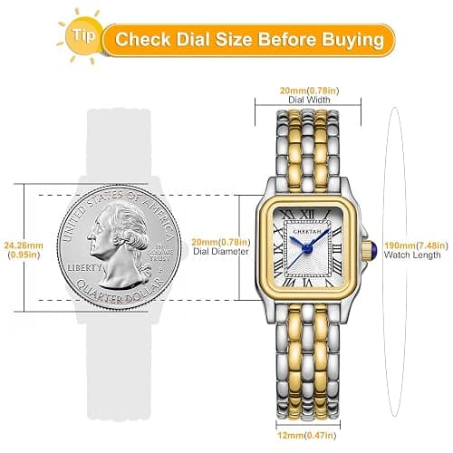 CHEETAH Gold Watches for Women with Small Vintage Bracelet, Rectangular Case Roman Dial thumbnail 3