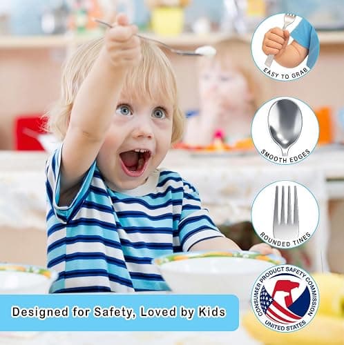CHILLOUT LIFE Stainless Steel Kids Silverware Set 12 Pieces - Child and Toddler Safe Flatware - Kids Utensil Set - Metal Kids Cutlery Set (Includes 6 Small Kids Spoons & Kids 6 Forks) thumbnail 4