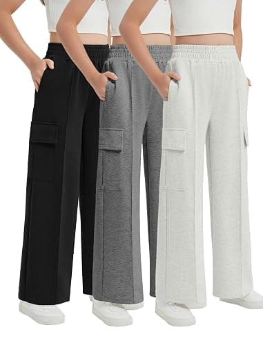 EXARUS Girls Sweatpants Wide Leg Baggy Teen Sweat Pants Cargo/Side Striped/Crossover V Waist Casual with Pockets 6-14Y - Image 1
