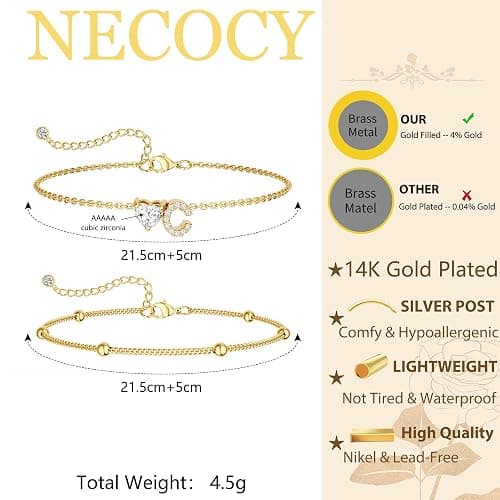 NECOCY Initial Heart Diamond Anklets for Women Waterproof, Non Tarnish 14k Gold Plated Letter Ankle Bracelets Dainty, Summer Beach Bikini Jewelry Gifts for Women thumbnail 7
