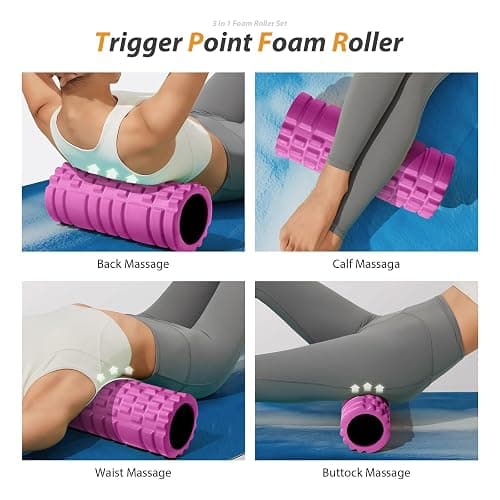 5 in 1 Foam Roller Set for Deep Tissue Muscle Massage, High Density Fitness Exercise Foam Roller, Massage Roller, Massage Ball, Resistance Band, for Whole Body (Pink-Black) thumbnail 3