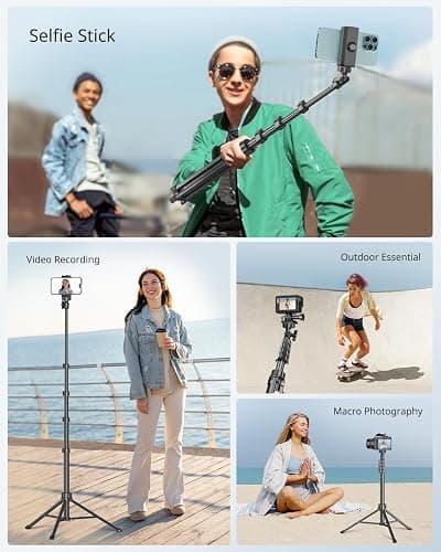 SENSYNE 62" Phone Tripod & Selfie Stick, Extendable Cell Phone Tripod Stand with Wireless Remote and Phone Holder, Compatible with iPhone Android Phone, Camera thumbnail 4