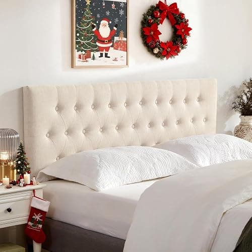 Huatean Home Tufted Upholstered Headboard Queen Size, Solid Wood Head Board with Durable Metal Legs, Adjustable Height Bed headboard from 37” to 51” Fabric Headboard in Modern Button Design, Beige - Image 1