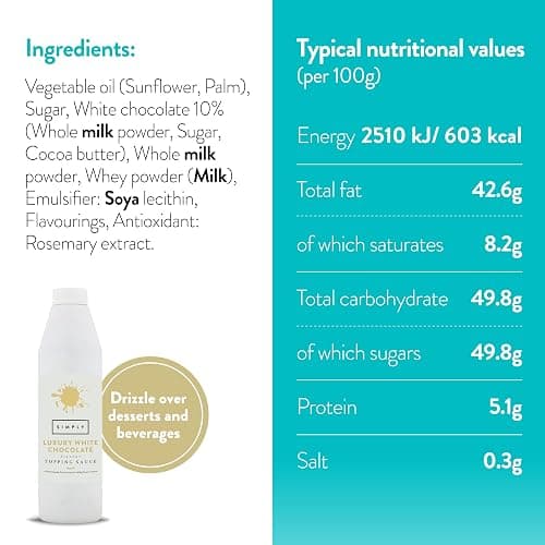Simply Luxury White Chocolate Topping Sauce, Ready to Use Dessert Sauce for Ice Cream, Waffles, Pancakes, Coffee & Milkshakes (1 kg) thumbnail 3
